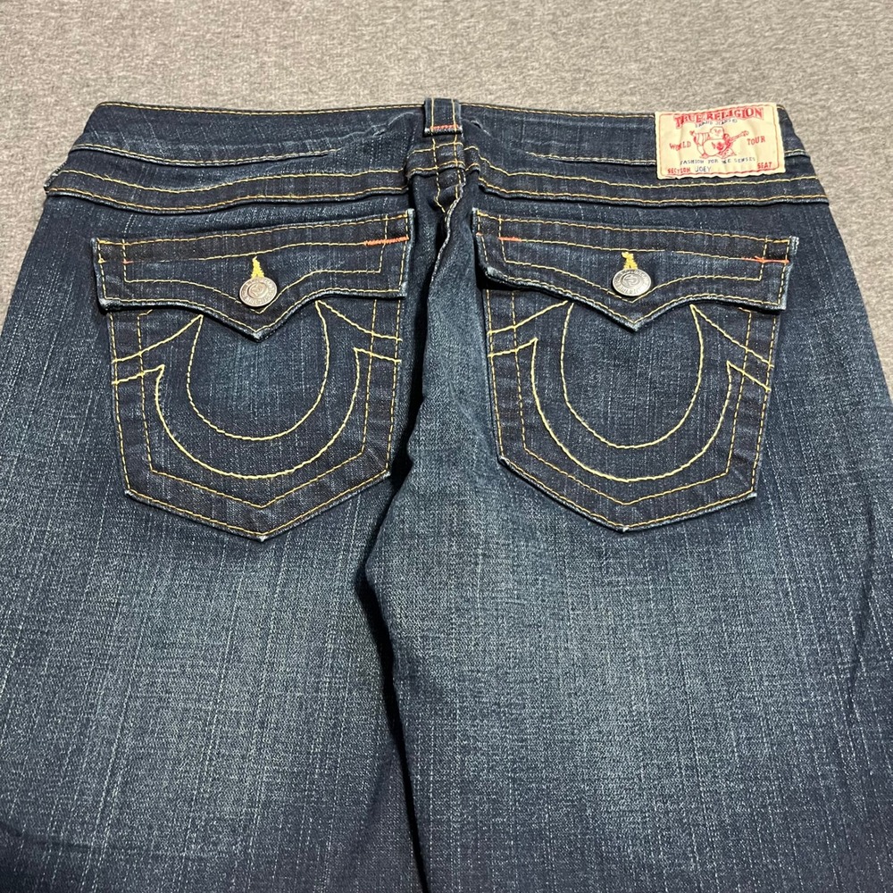 True Religion Joey Flare Jeans Dark Wash Twisted Seam 31x29 Made in USA - Picture 3 of 6
